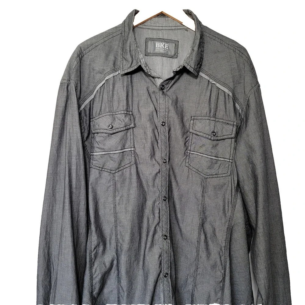 BKE Western Pearl Snap Gray Shirt Mens XXXL 100% Cotton Rockabilly Cowboy Office